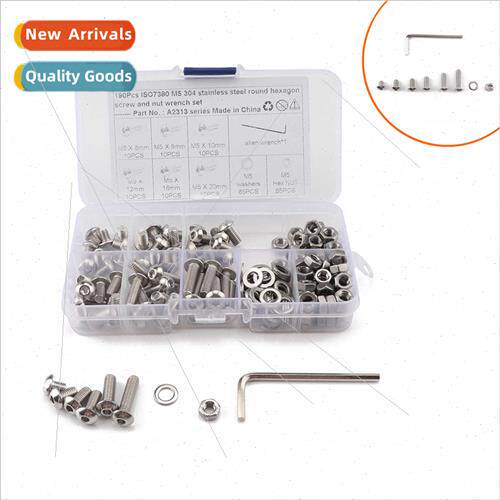 190pcs boxed stainless steel 304,M5 half-round head flat rou