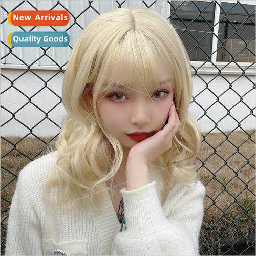 wigs 适用women medium long hair beige blonde big waves shoul