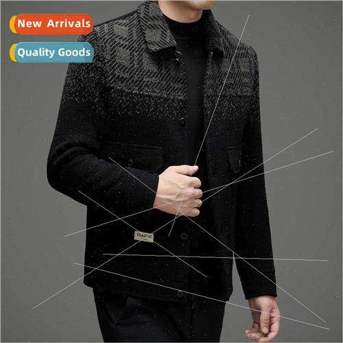 Men lapel fashion casual tweed jacket 2023 fall winter cotto