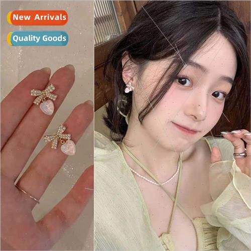 Bow tie love heart pearl earrings female 2023 new earrings i