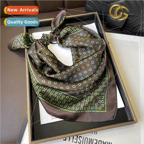 Coffee U-shaped leopard silk silk scarf temperament female m