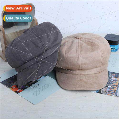 Plaid octagonal cap Korean  lerary retro beret ins painter h
