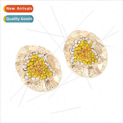Ins exaggerated geometric set gradient diamond earrings retr