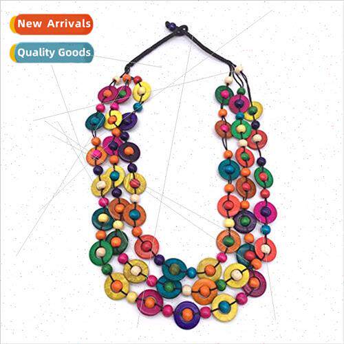 Bohemian Ethnic Necklace Women Coconut Shell Pendant Colorfu