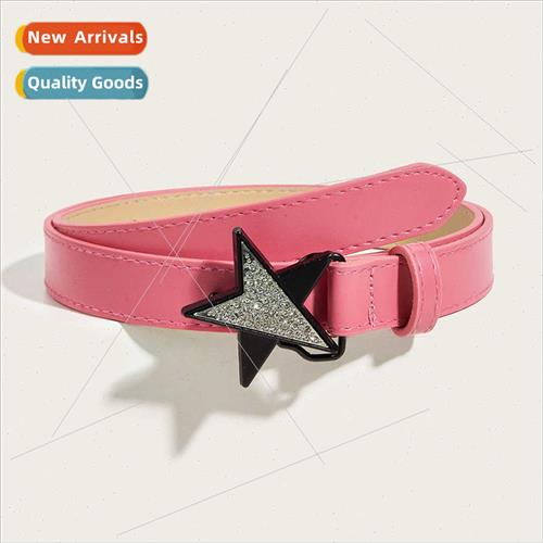 Barbie pink belt female ins star buckle black versatile deco