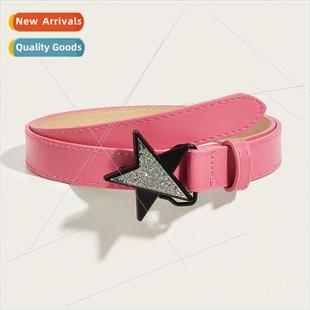 female ins versatile pink deco black belt buckle Barbie star