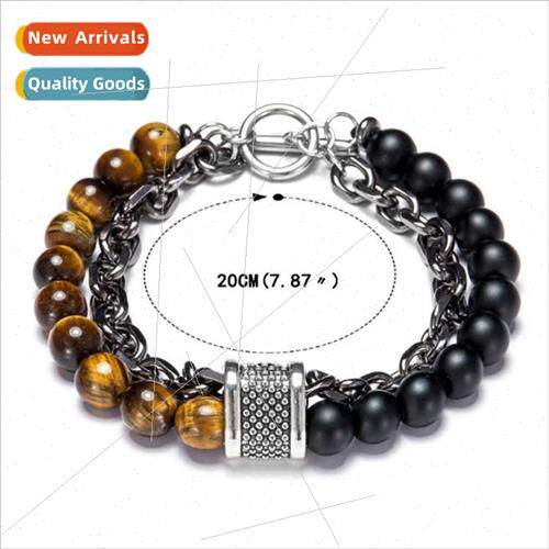 Natural Unique Men Beaded Bracelet Iron Chain Bar Bracelet M