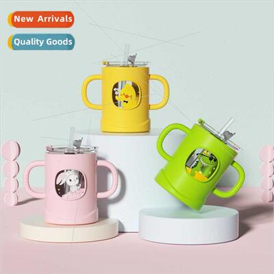 Children glass household milk cup cartoon cute heat-resistan