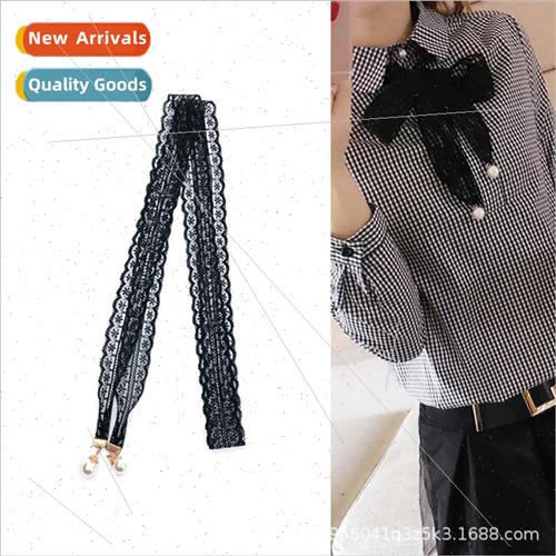 Japan mple Black Lace Tie Pearl Bow Flutter Bow Tie Women Sc