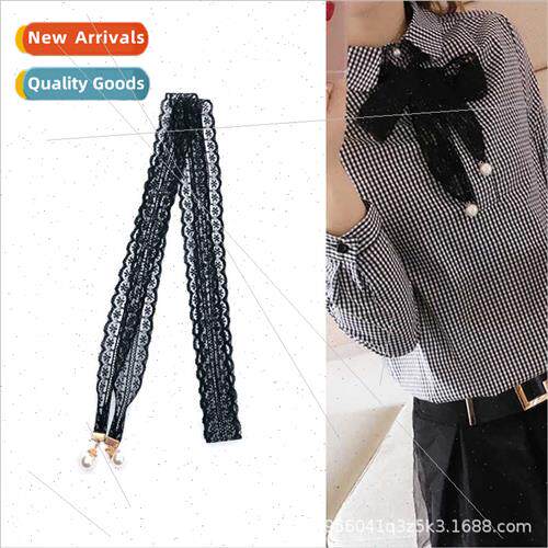 Japan mple Black Lace Tie Pearl Bow Flutter Bow Tie Women Sc