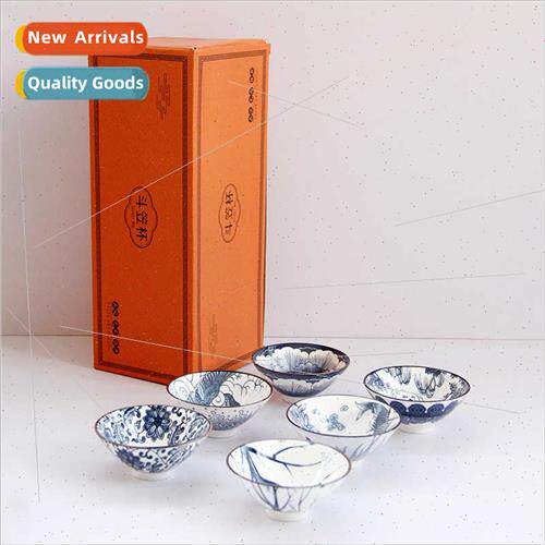 Retro hand-painted blue whe teacups ceramic master cup tea s