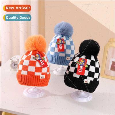 Children hats winter wool cap checkerboard checkerboard Kore