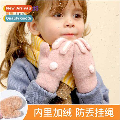 Children finger knted gloves winter padded thickened cold cu