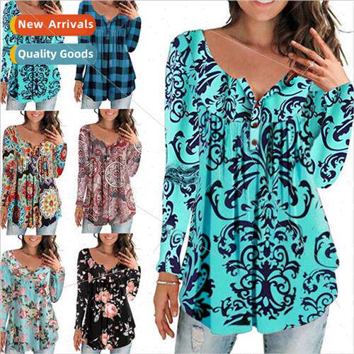 5602 Dunhuang Sexy Printed Casual Button Down Top
