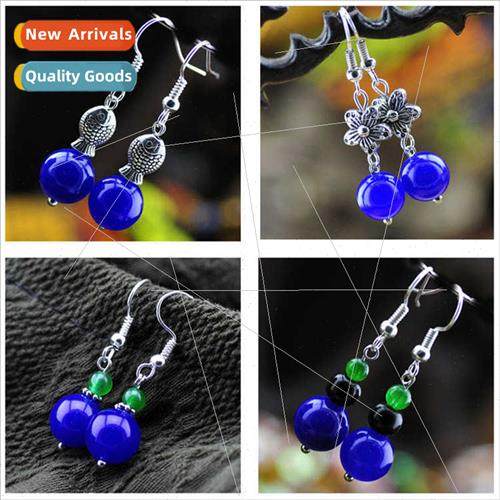 Anti-allergic silver agate earrings blue agate earrings fema