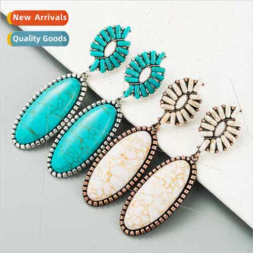 Fashion new turquoise earrings female compose gold antique p