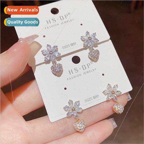 Fashion delicate elegant zirconia flower love heart earrings
