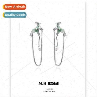chain earrings female ght 925 butterfly fashion silver green