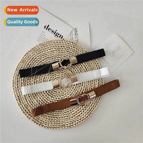 Thin belt female gold buckle retro elastic elastic belt vers
