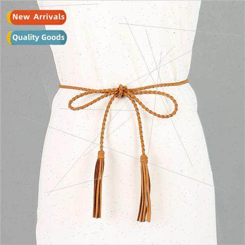 Korea Women Knting Casual Waist Rope Dress Decoration Extra