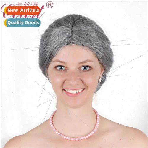 Wigs Gray Medium Hair Wrap Middle Aged Wigs Europe Realistic