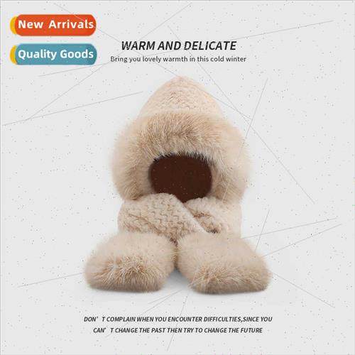 Plush hat scarf gloves all-in-one women fall winter cycling