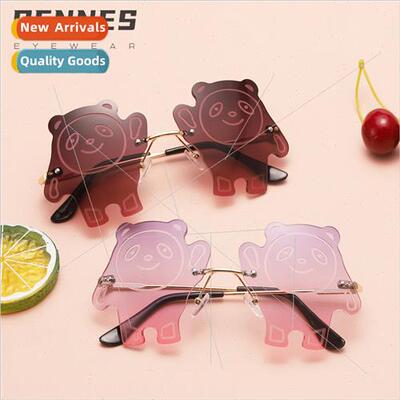 new cute fashion bear children rimless cut edge sunglasses c