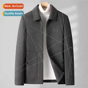 Tweed coat men short double-sided cashmere jacket wool lapel