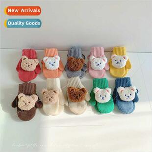 Korean color bear solid cute warm children winter gloves