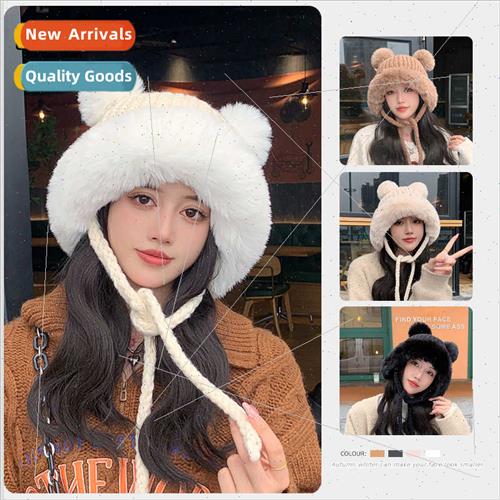 8343 winter versatile fluffy wool ball hat female warm ear p