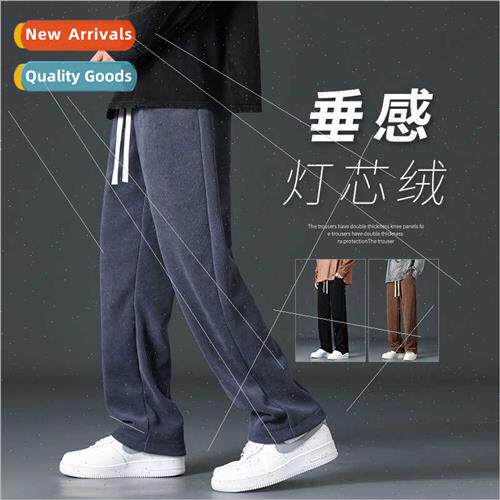 Corduroy casual pants men 2023 autumn new retro loose solid