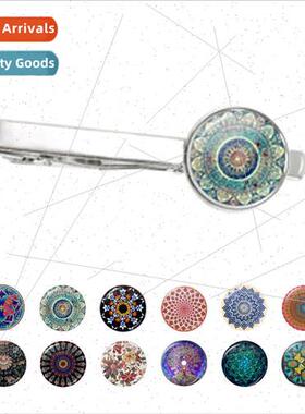 Glamour Mandala Art Picture Tie Clip Om Symbol Zen Glass Cab