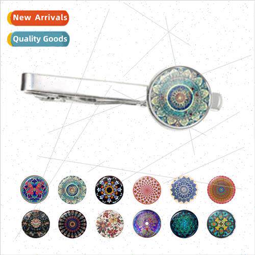 Glamour Mandala Art Picture Tie Clip Om Symbol Zen Glass Cab