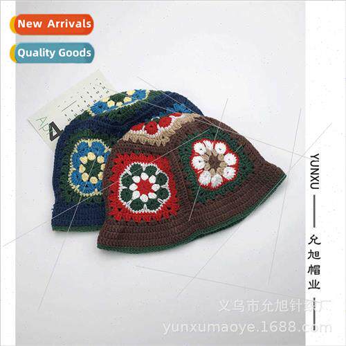 Japanese niche handmade grandmother grid flowers crochet ope