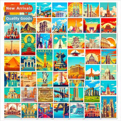 50 pcs of world landmarks stickers oil painting  world famou