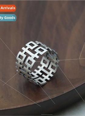 Vintage s925 hi hollow silver ring female simple ethnic wind