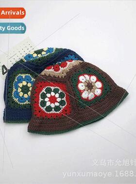 Korea Hyunya retro flowers hand-knted hat female niche veget
