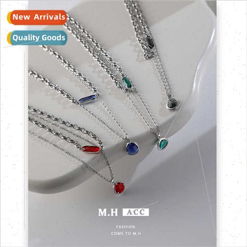 Green gemstone stacking necklace female simple celebry sweat