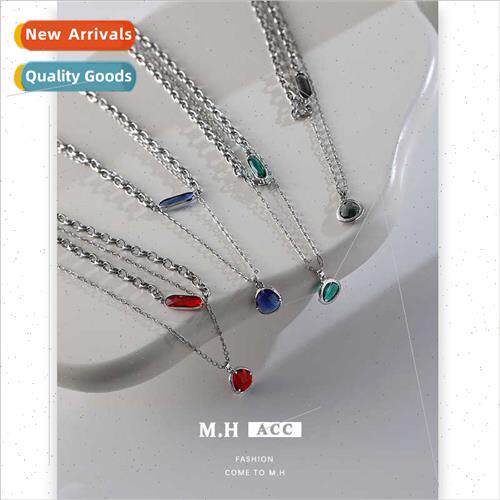 Green gemstone stacking necklace female simple celebry sweat