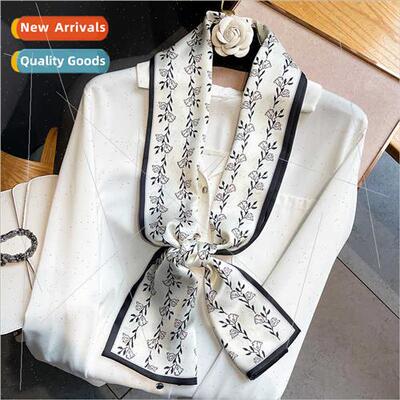 2022 Korean  floral pattern new long small silk scarf decora
