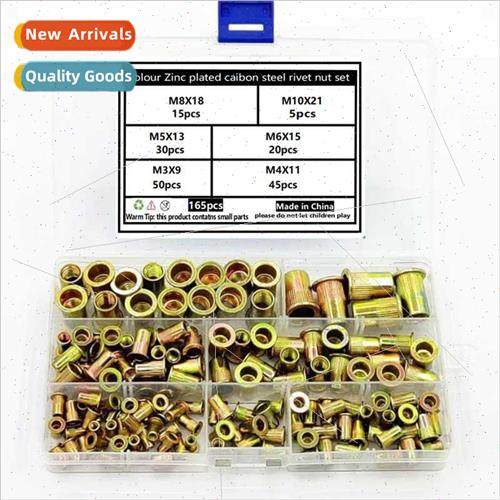 165pcs Rivet Nuts M3-M10 Color Zinc Plated Rivet Nuts Flat H