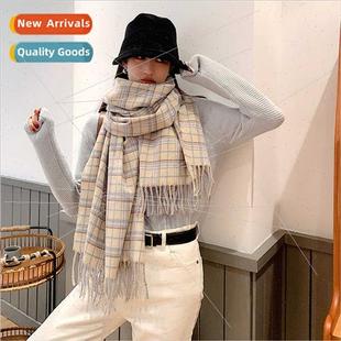 plaid scarf fashion Korean warm Brish winter 2023 female