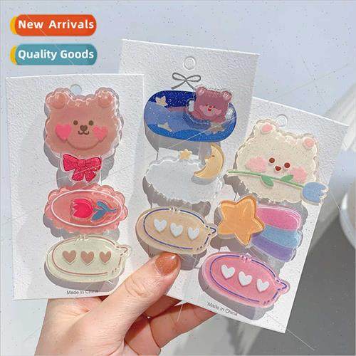 Cute bear cartoon hair clips 3 sets clips girl heart hair ca