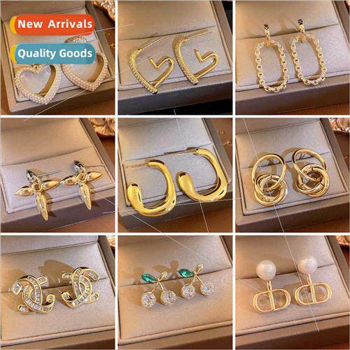 silver pin wh diamond earrings creative ins pearl heart meta