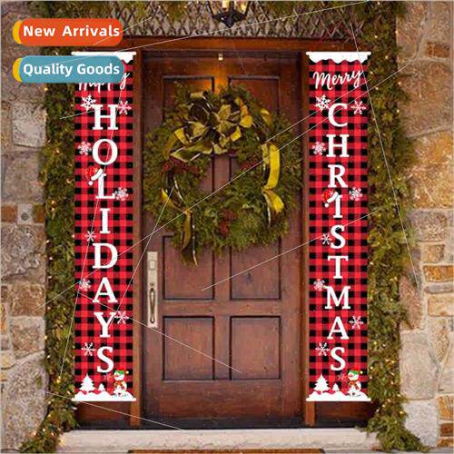 New Christmas Decorative Products Checkered Door Curtain Fla