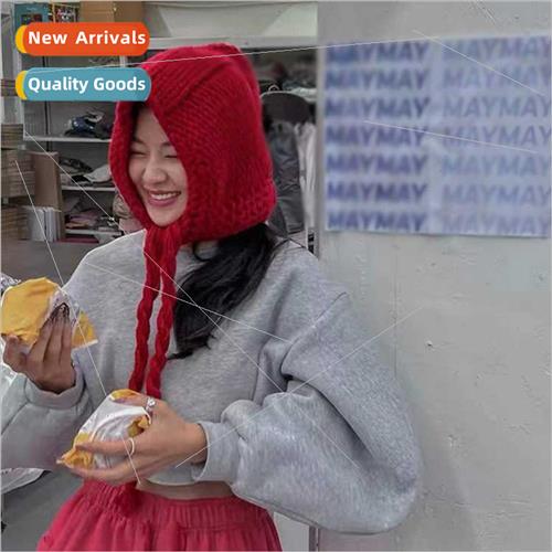 ins Korea Dongdaemun winter tie retro red knted cap female w