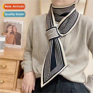 2022 new striped knted perated scarf female fall winter warm