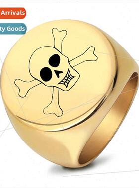 Europunk Stainless Steel Glossy Laser Skull Ring Square Roun