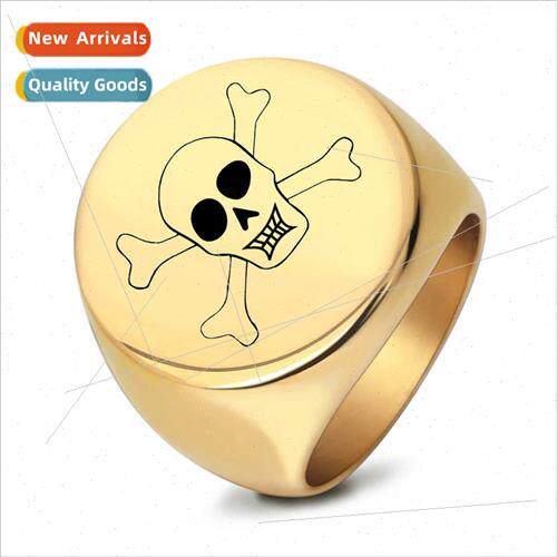 Europunk Stainless Steel Glossy Laser Skull Ring Square Roun