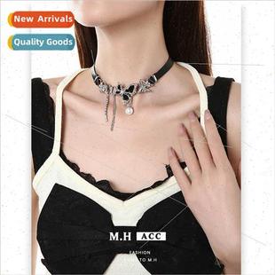 Women New Chinese Butterfly Leather Necklace Black Col Pearl